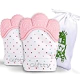 Baby Teething Mitten, Self-Soothing Teether Glove, Pain Relief Silicone Mitt, Double Breathable, Stay on Baby's Hand, Unisex for Babies 3-12 Months(2 Pink Mittens)