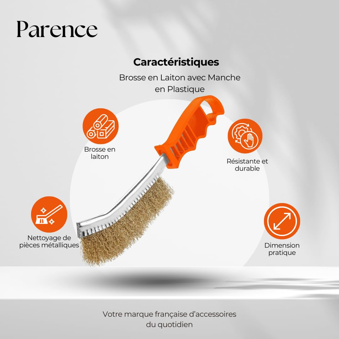 PARENCE.- Szczotka mosiężna z plastikową rączką - Wielofunkcyjna torba wykonana ze stali metalowej, do czyszczenia, barwienia - DIY, mechaniczna -24cm
