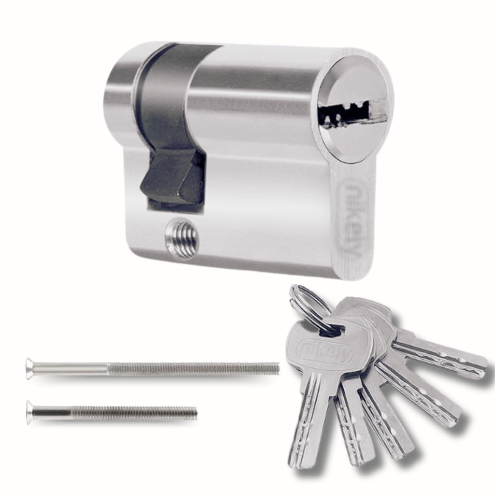 Lock Cylinder 30/10mm with 5 Single Keys, Steel Half Lock Cylinder, Set of Two Screws, Easy Mountable Door and Garage Door Lock, Anti-Drill, Length 40mm โ image 1