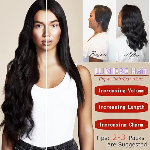 Miniatura 4 de LUMIERE Extensiones de cabello humano real con pinzas, 8 piezas con 20 clips, 4.23 onzas, extensiones de cabello ondulado sin procesar, grado 10A,
