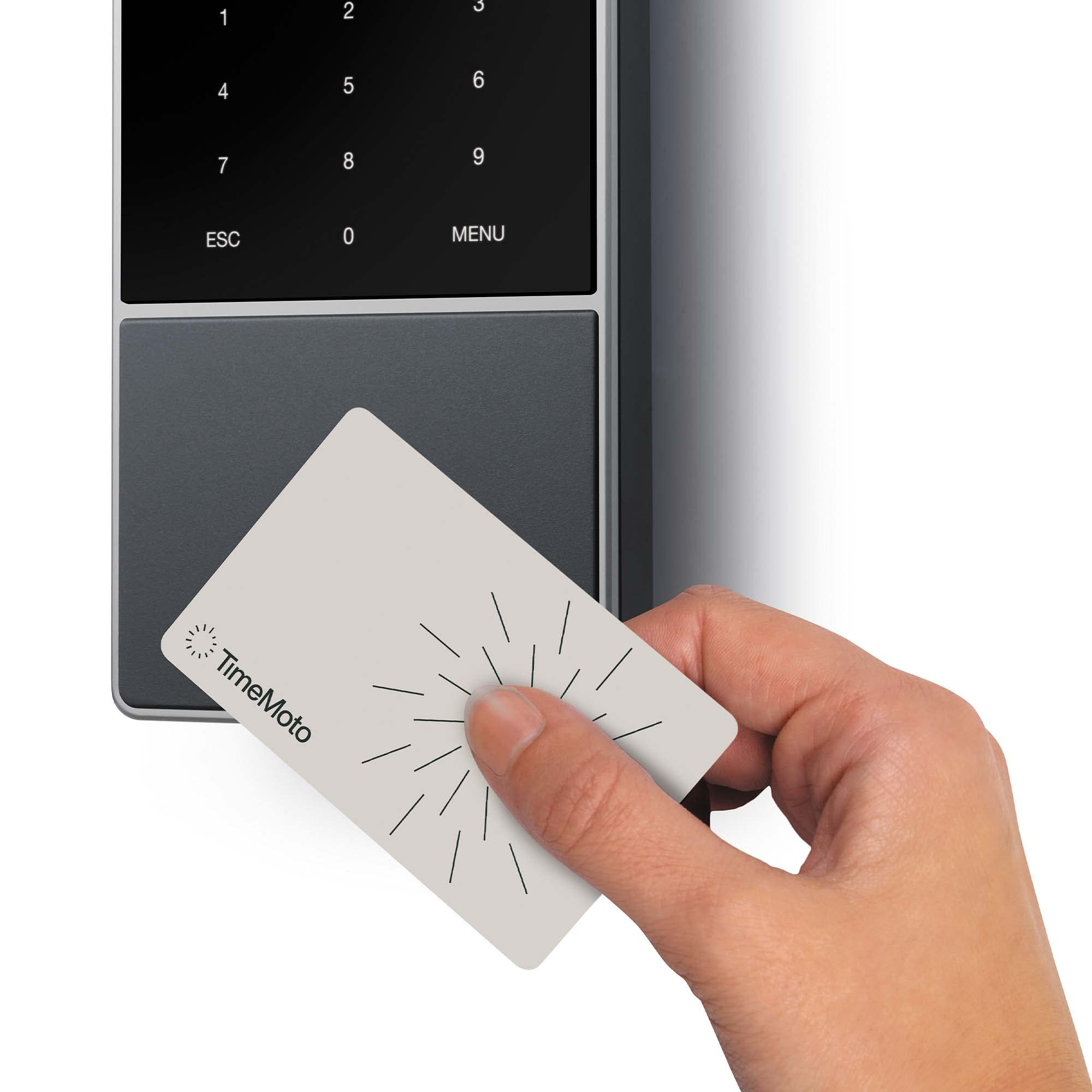 Terminal de fichaje basado en la nube TimeMoto TM-818 MC, compatible con tarjetas de acceso inteligentes HID/sin contacto, lector de tarjetas RFID/llavero RFID, PIN, 2.000 usuarios, wifi