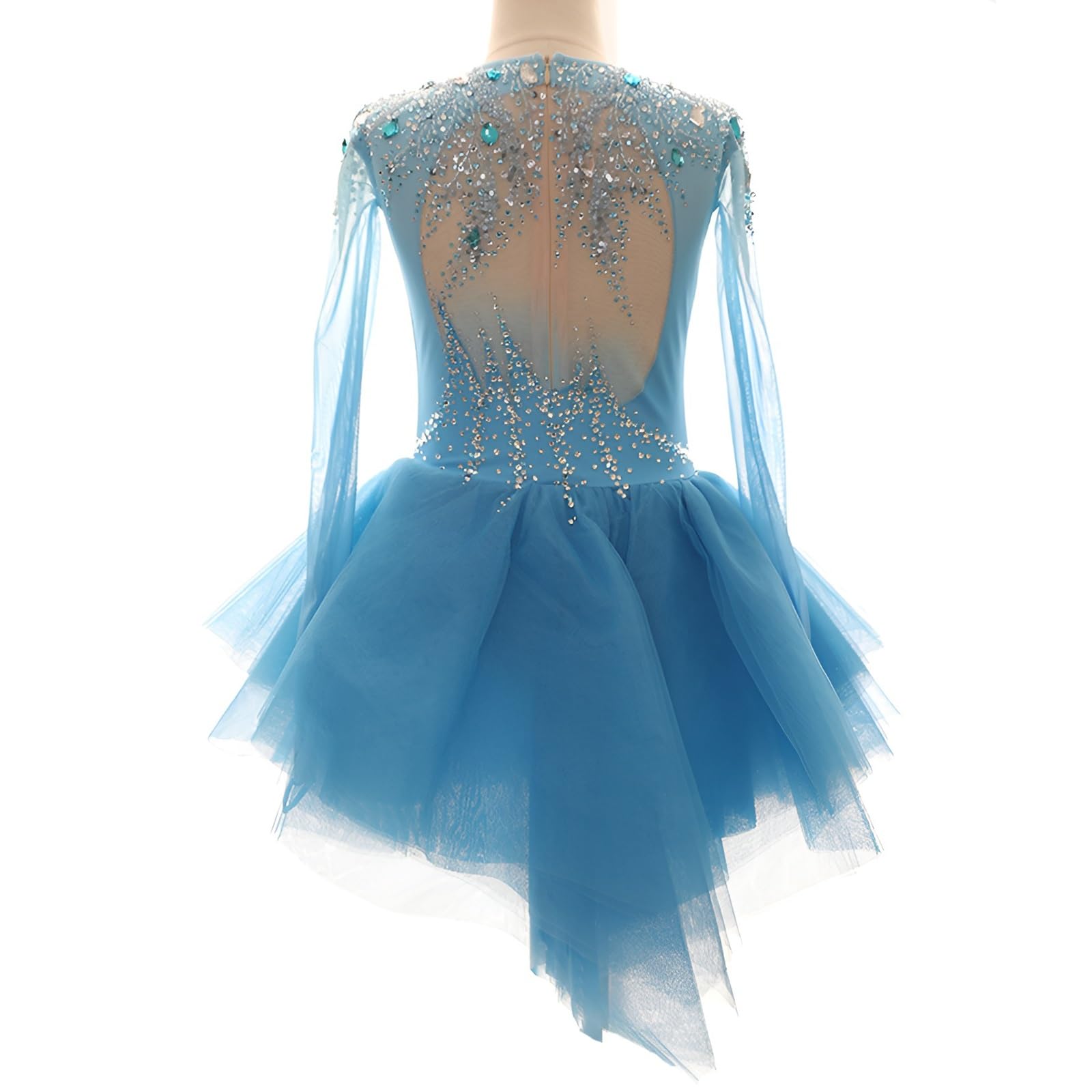 Women's Long Sleeve Sparkling Figure Skating Dress, Girl's Ice Skating Skirt for Competition and Performance(XX-Large) Blue