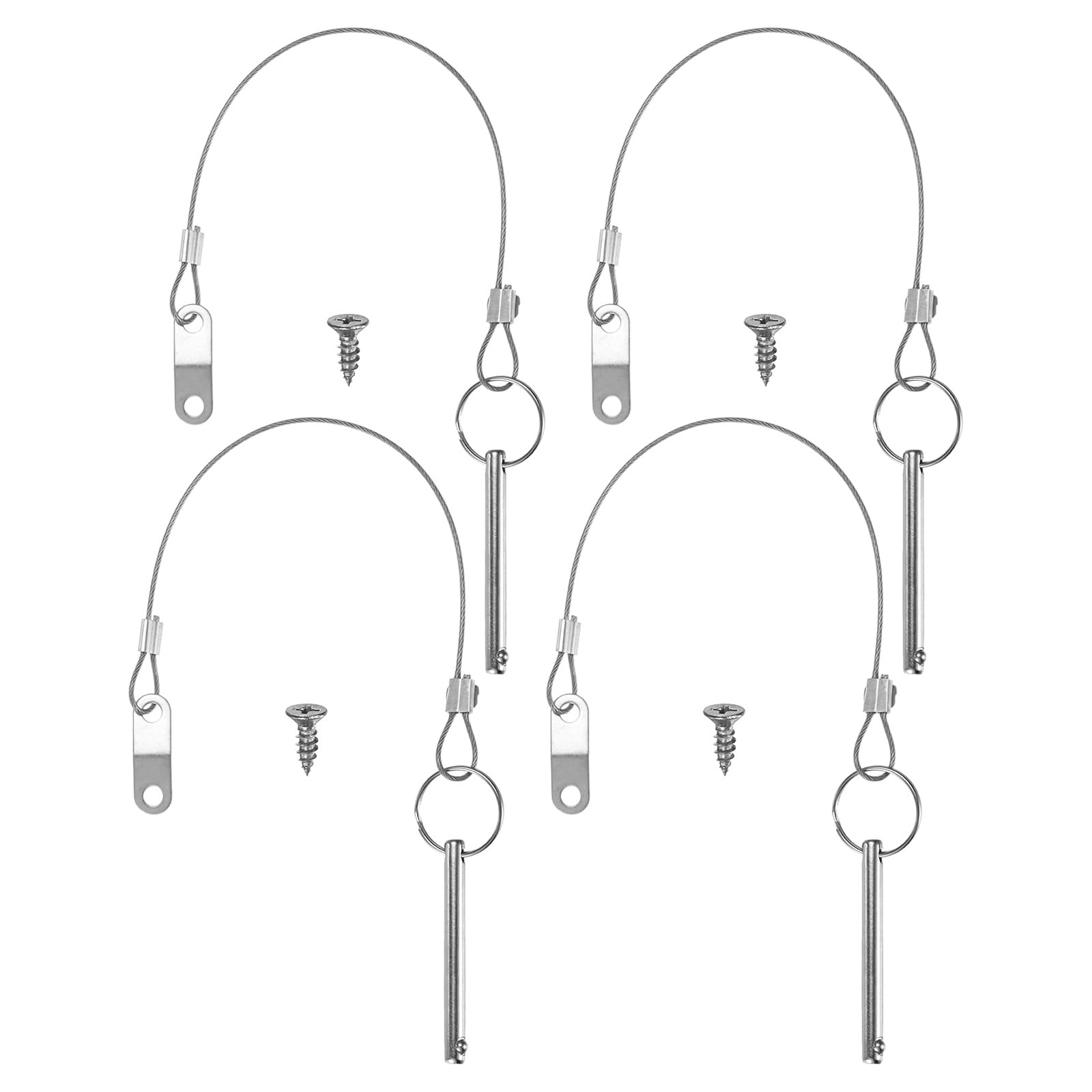 M METERXITY 4-Pack Quick Release Pins, 1/4"(6mm) Diameter, 1.9(47mm) Usage Length Bimini Top Pin W/Lanyard & Screws for Shipbuilding/Marine/Trailer, 2.4 (60mm) Long Hardware Pins