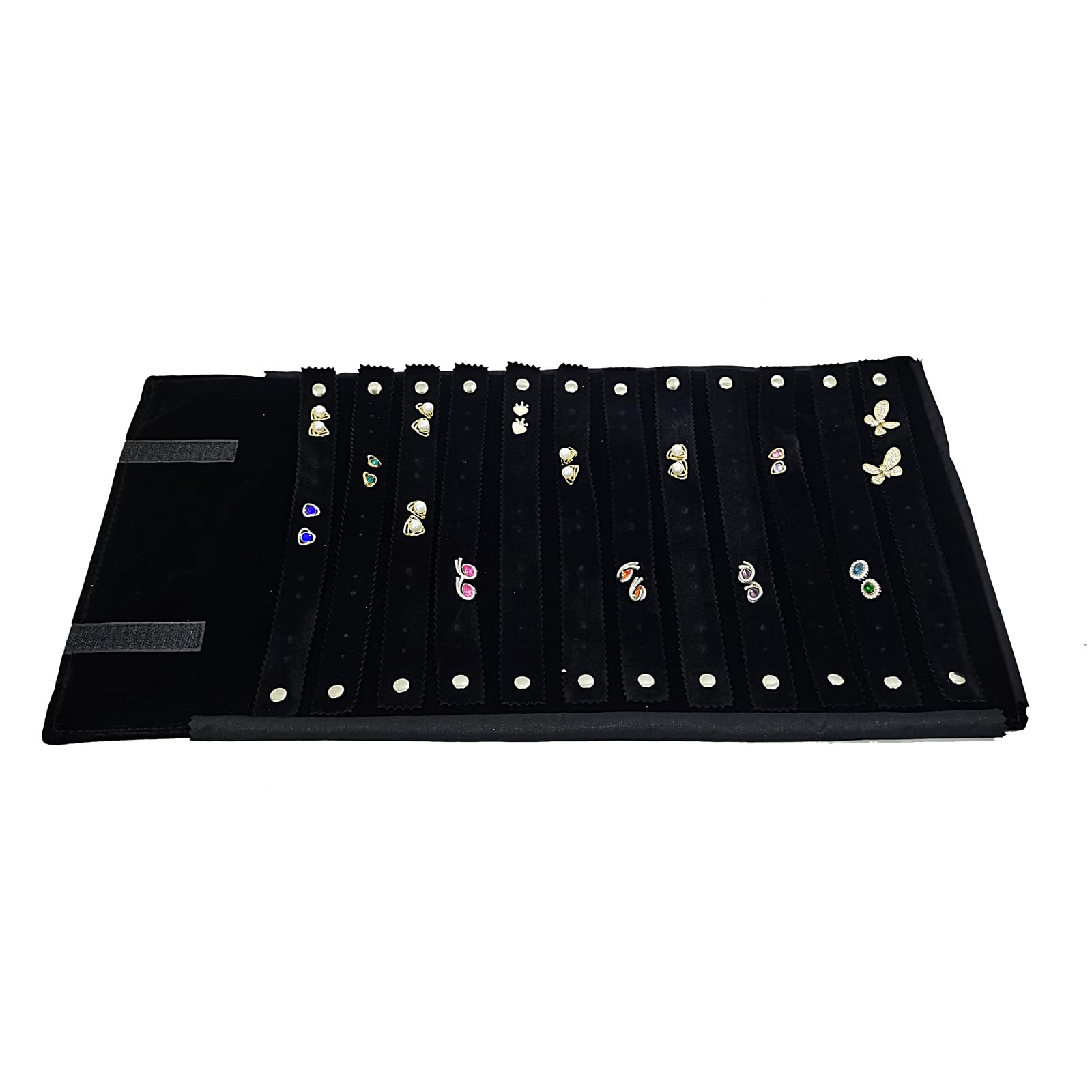Organizador de joyas de viaje, bolsa de almacenamiento plegable para aretes de viaje para mujer (terciopelo negro, M)
