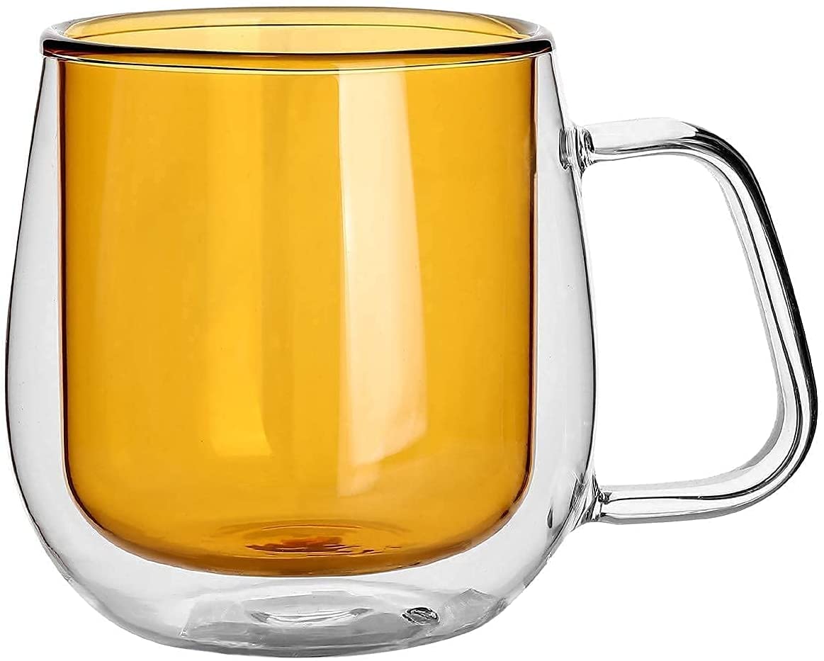 ZHANGWING Coffe Mug Double Walled Glass with Handle Coffee Mugs Insulated Glassware Tea Milk Drinking Glasses Coffee Mugs Whiskey Beer Glasses (Capacity : 200-300ml, Color : Amber)