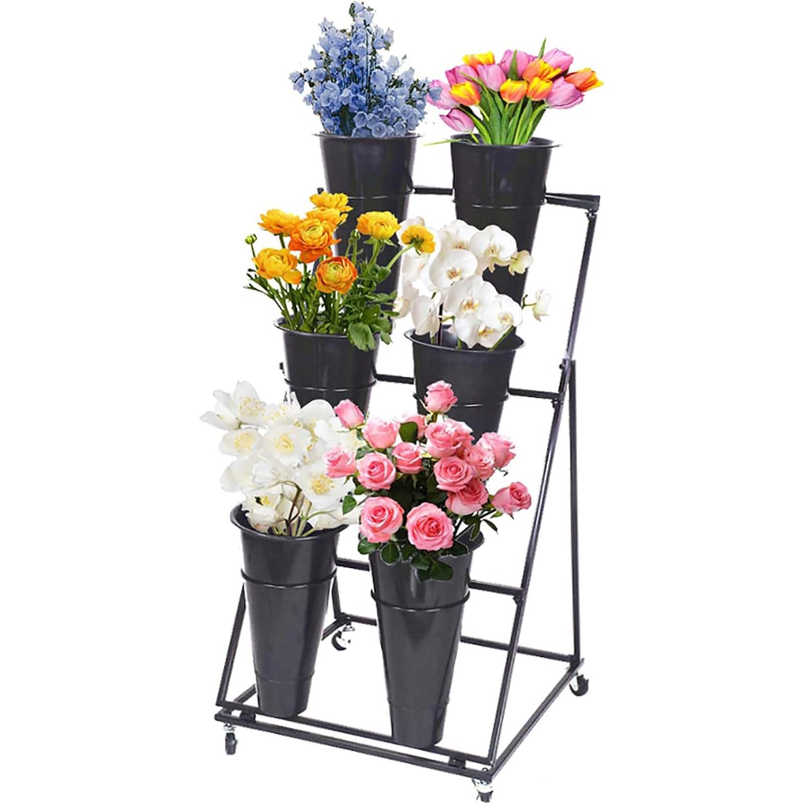 Présentoir de fleurs en métal à roulettes pour créer un coin de verdure mobile