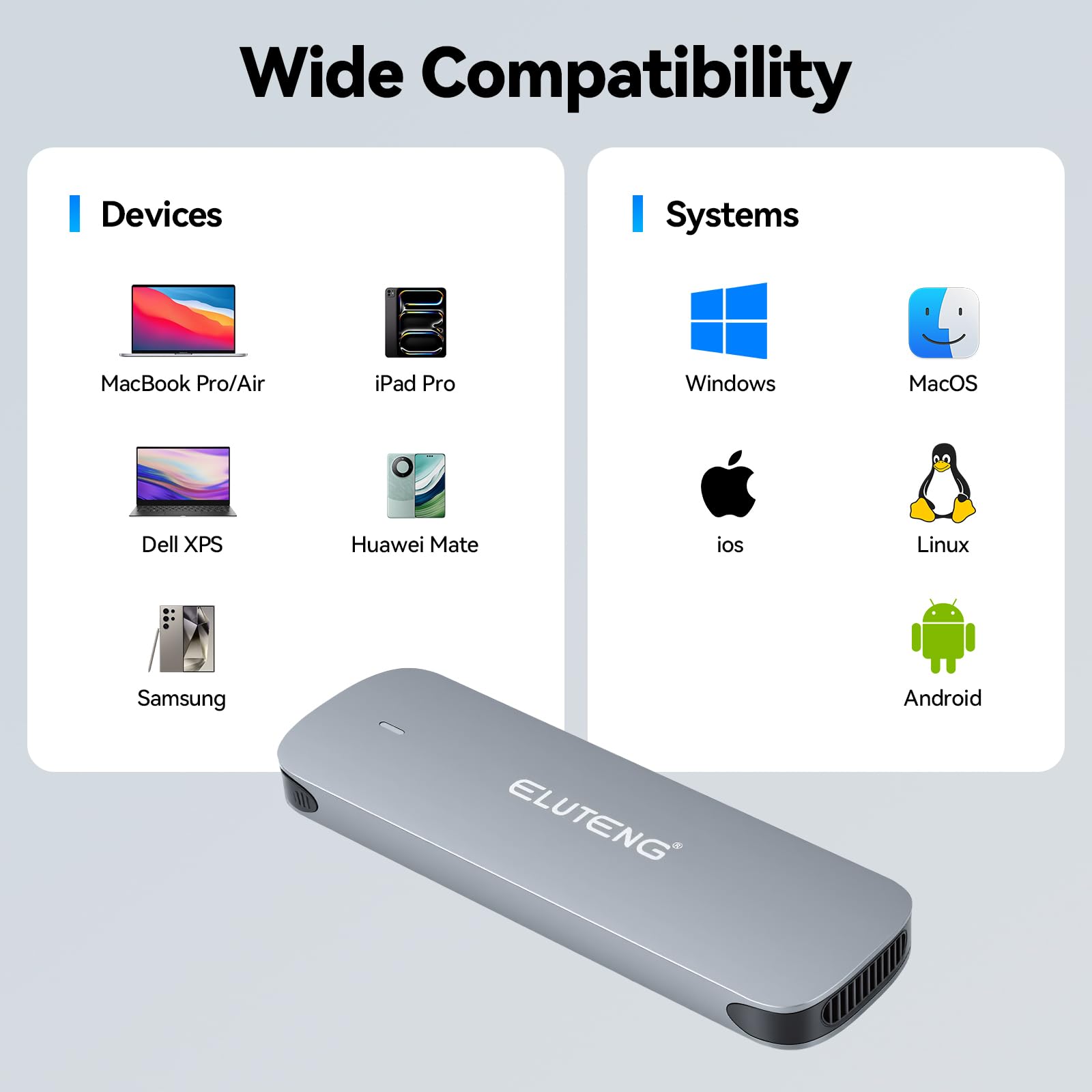 ELUTENG M.2 NVMe SATA SSD obudowa, USB 3.2 Gen 2 10 Gbps zewnętrzny adapter