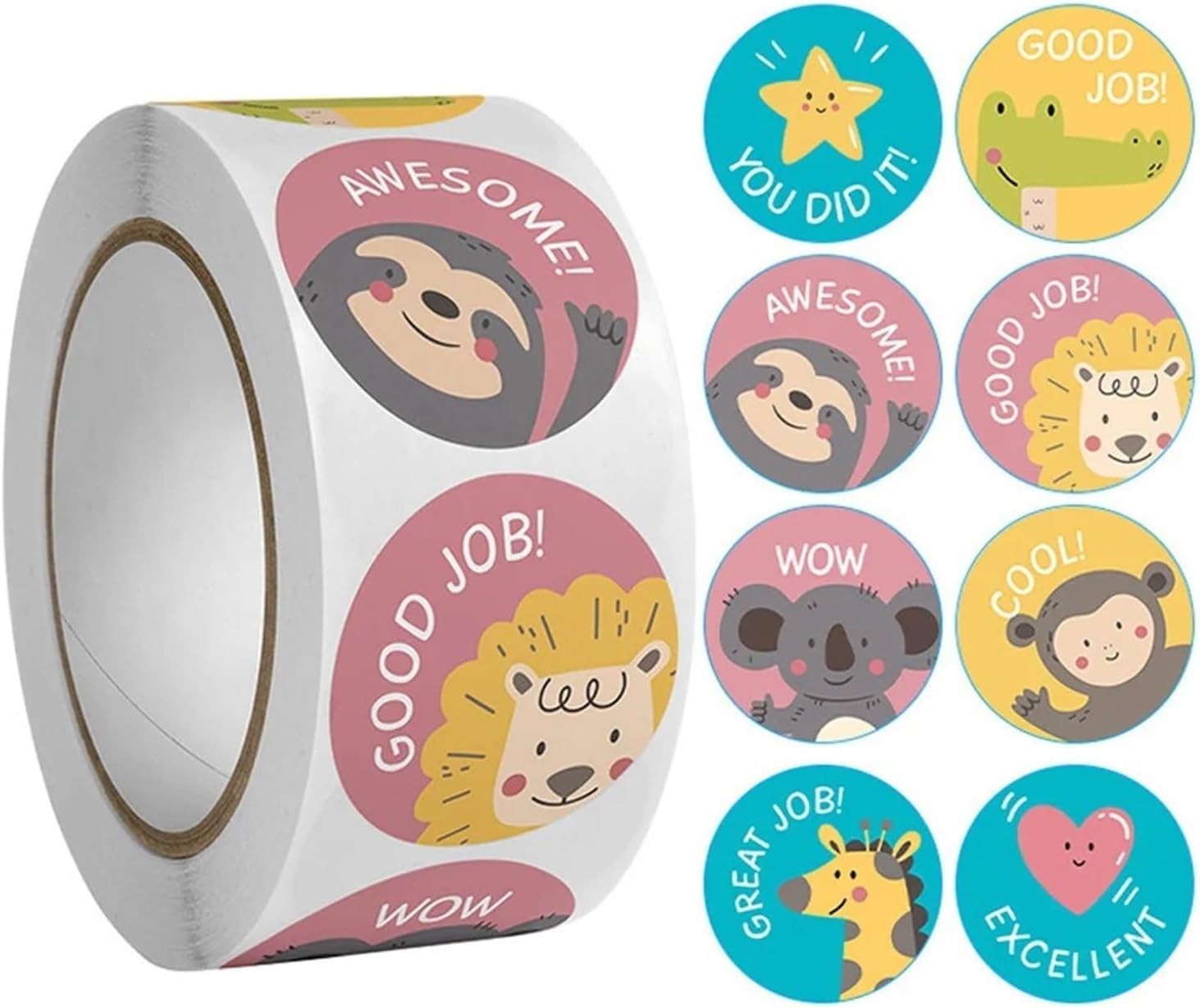 RUHIRA Motivational Reward Stickers, Cartoon Pattern Good Job Sticker Self-adhesive, Coated Glue Paper For Kids Reward Seal Labels DIY Decoration, 1-Inch Colorful Design Stickers-500PCS Roll Pack Of 1-image-26