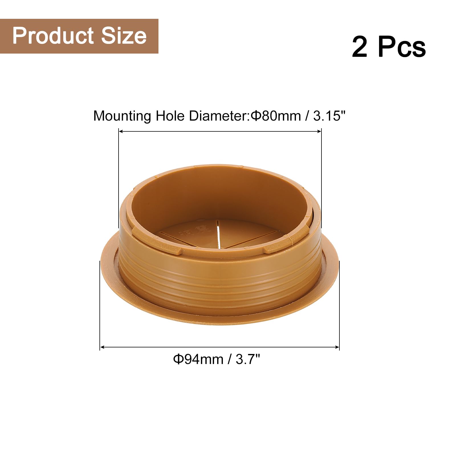 uxcell 2 Pcs Desk Grommet, 3.15 inch 80mm Desk Cable Hole Cover Wire Hole Insert for Home Office Table Cabinet Cord Organizer, Brown