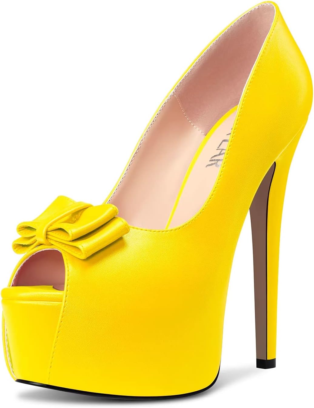 HEUIVZAR Women Platform Stiletto High Heel Peep Open Toe Pumps Slip-on Bow-Knot Wedding Party Dress 5.9 Inches Heels