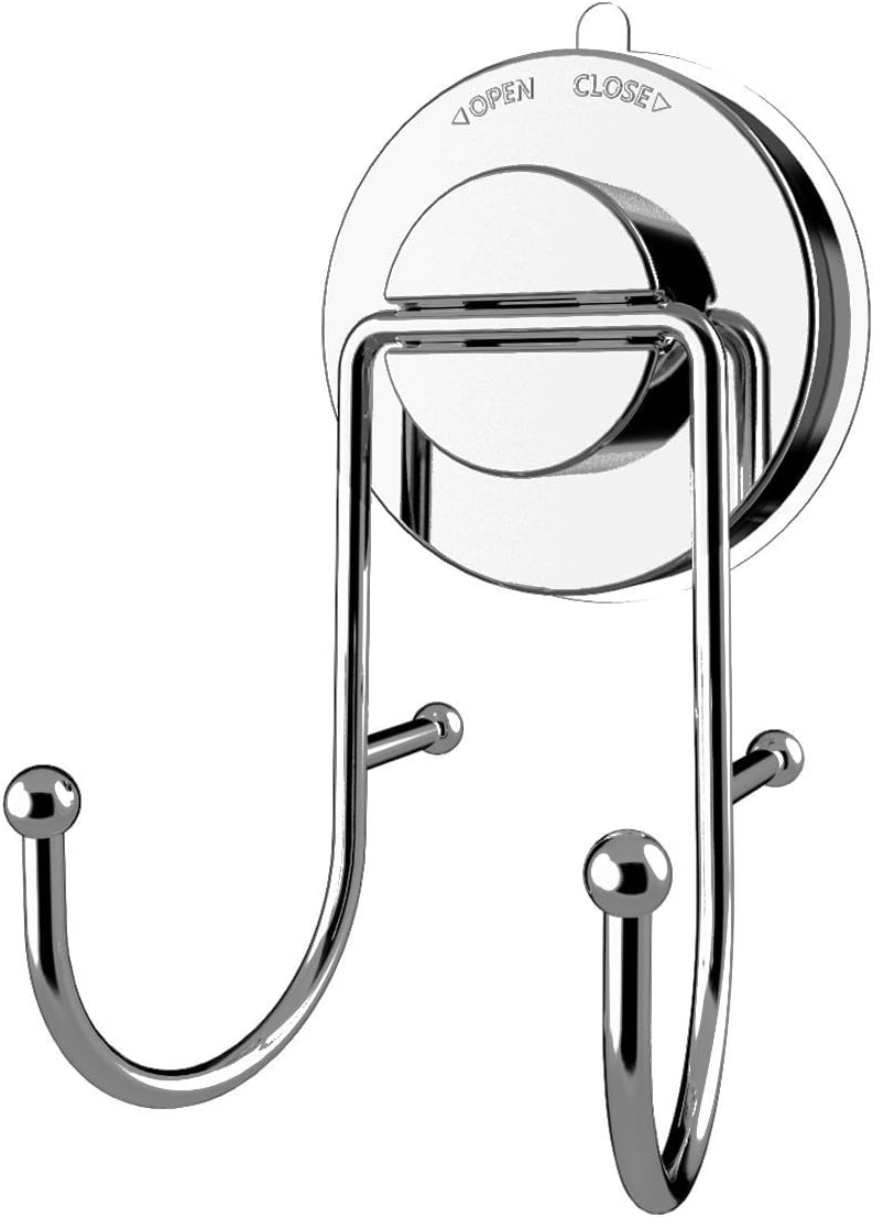 Suction Cup Hooks Holder for Towel, Shower, Robe and Loofah - Removable Hanger for Bathroom and Kitchen - Stainless Steel, Chrome