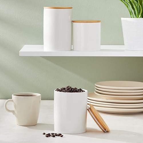Miniatura 2 de Farmlyn Creek Recipientes de cerámica blanca  Botes de café con tapas de madera herméticas  Juego de recipientes de café para azúcar  Contenedores