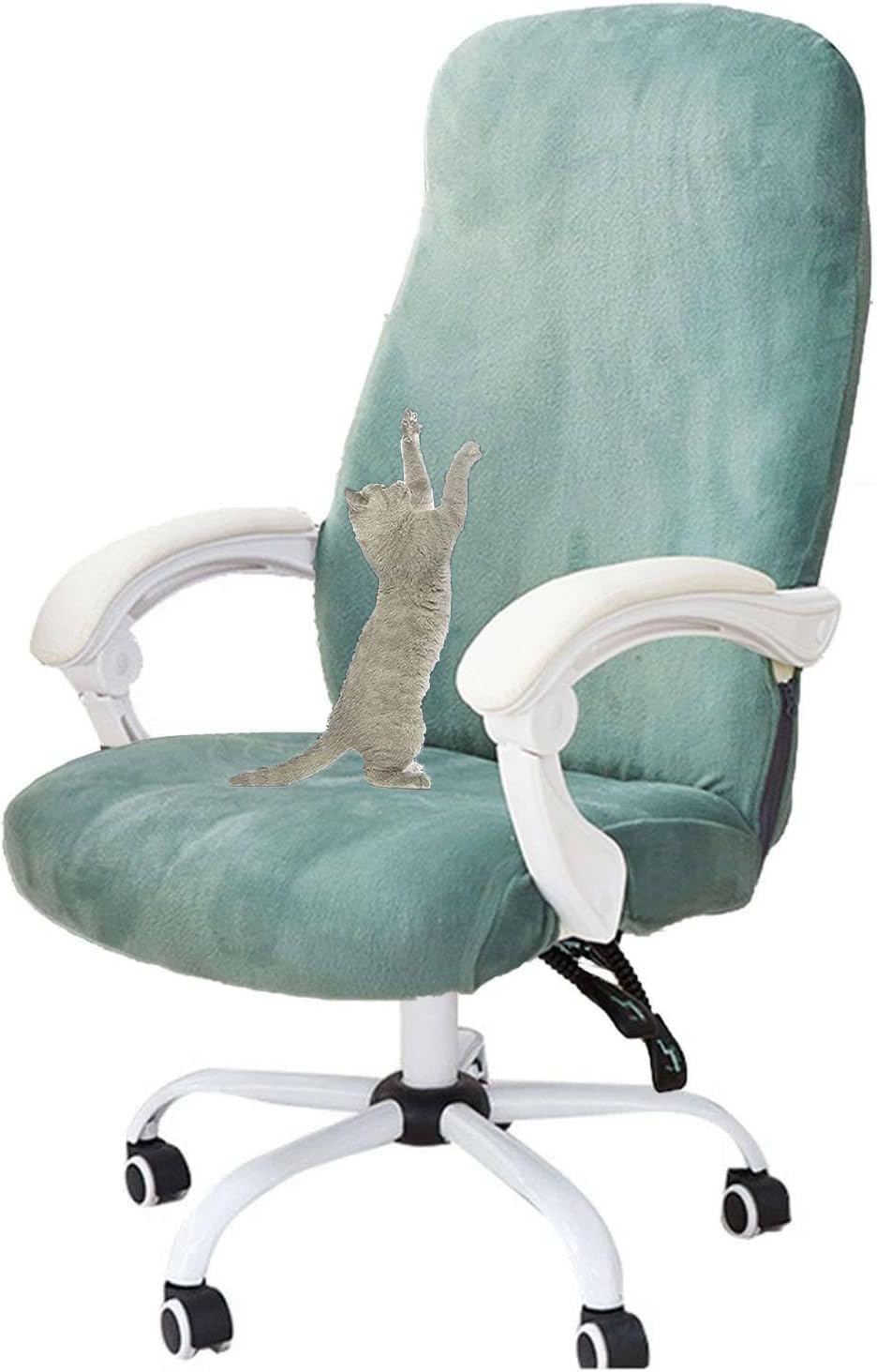 YOPOIY Velvet Office Chair Cover Cat Scratch Proof, Stretch Boss Desk Chair Cover High Back Removable Computer Chair Slipcover (Green,Small)