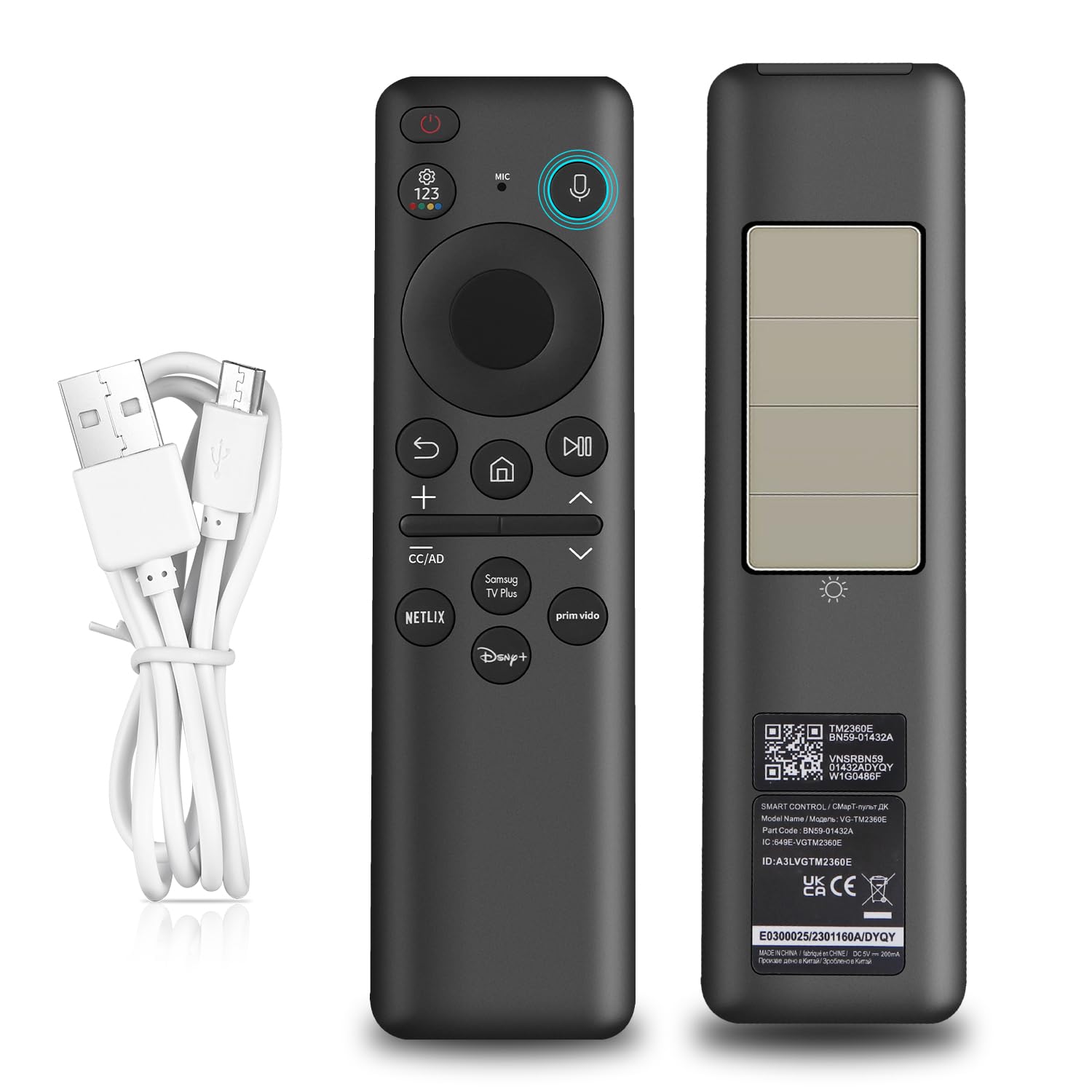 Telecomando vocale ricaricabile per telecomando Samsung Smart TV, BN59-01432A Telecomando di ricambio per Samsung OLED Neo QLED Crystal UHD Frame Solar 4K 8K Smart TV VG-TM2360E