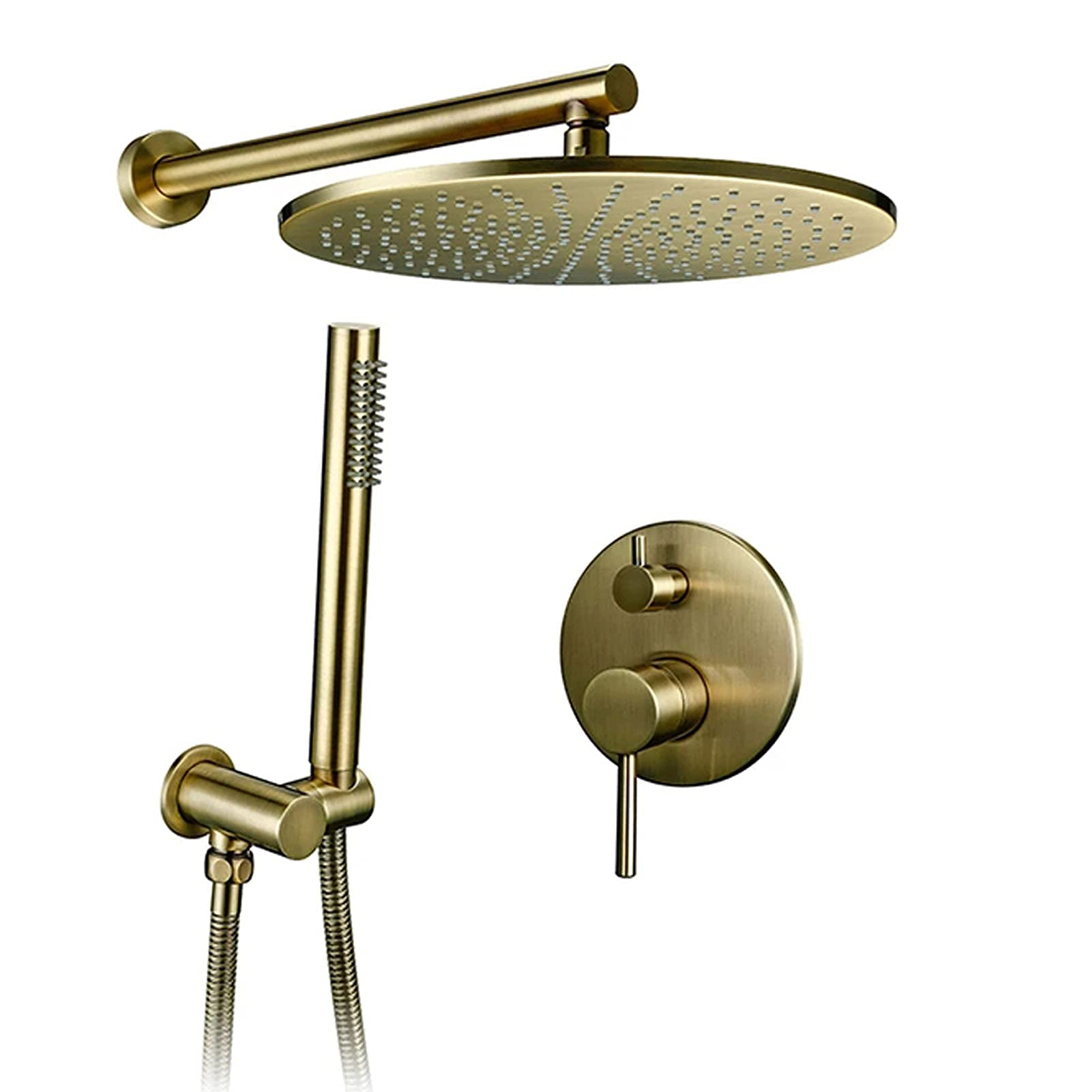 AYCDL Shower System Brushed Gold, Solid Brass Round Rainfall Shower Head with Handheld Shower, Luxury Bathroom Shower Faucet Set Wall Mounted,10Inch,10inch,10inch