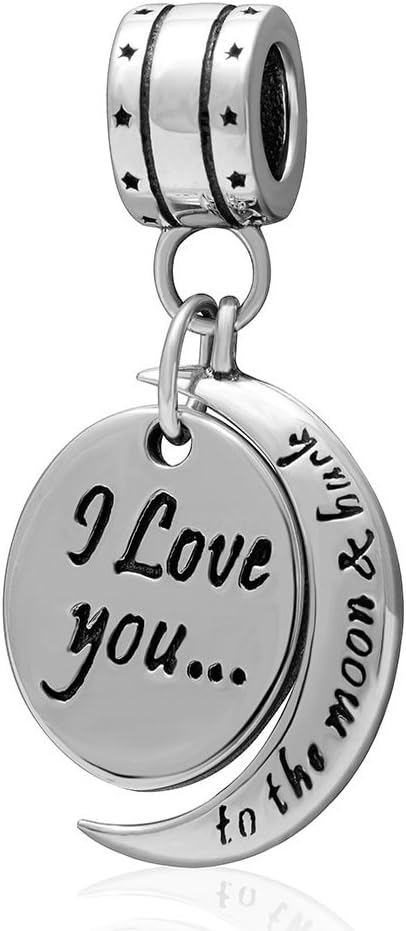 925 Sterling Silver Love Charm I Love You to The Moon and Back Pendant Fit Pandora Bracelets