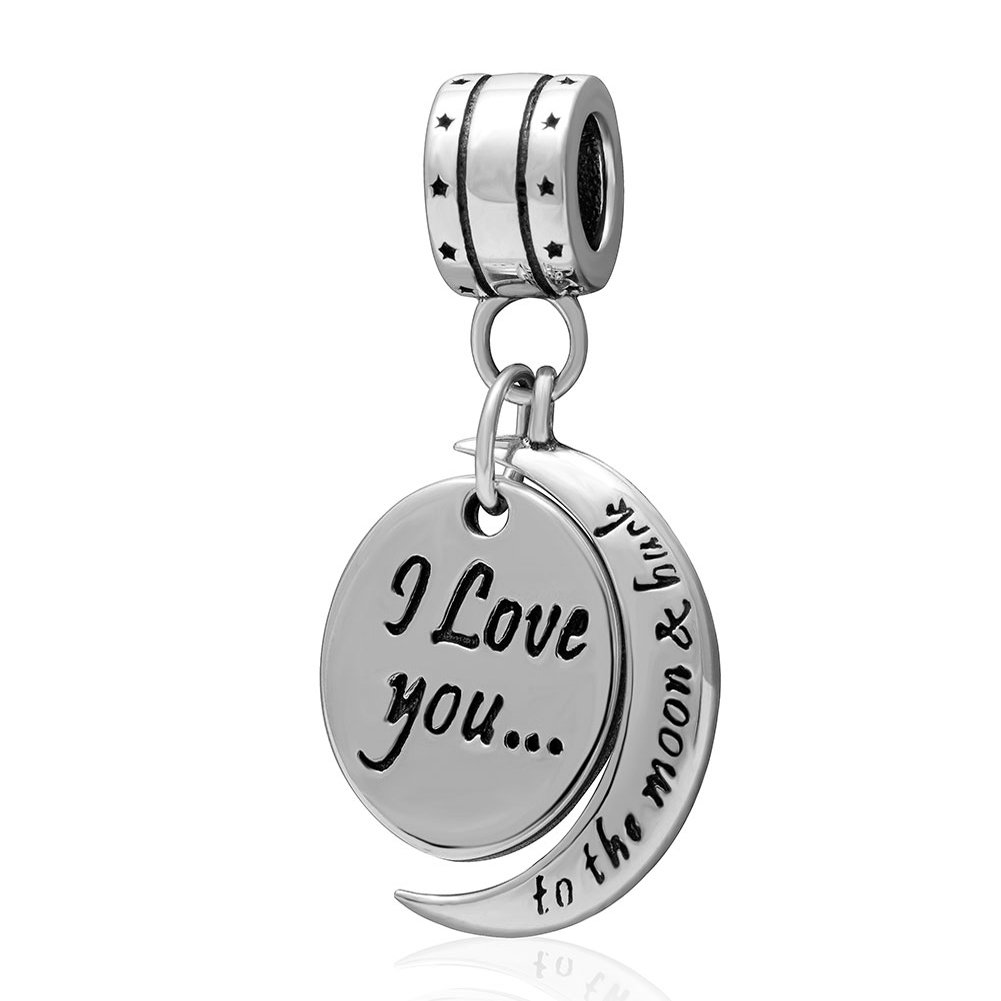 925 Sterling Silver Love Charm I Love You to the Moon and Back Pendant Fit Pandora Bracelets