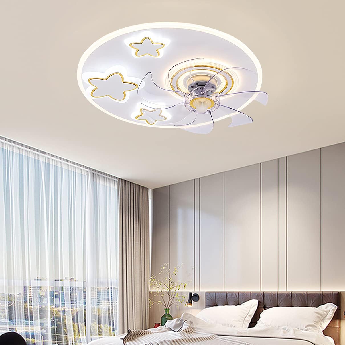 YUEGOO Ceiling Fan with Light Silent 3 Speeds Bedroom Led Dimmable Fan Ceiling Light with Remote Control Ultra-Thin Modern Living Room Quiet Ceiling Fan Light with Timer/B