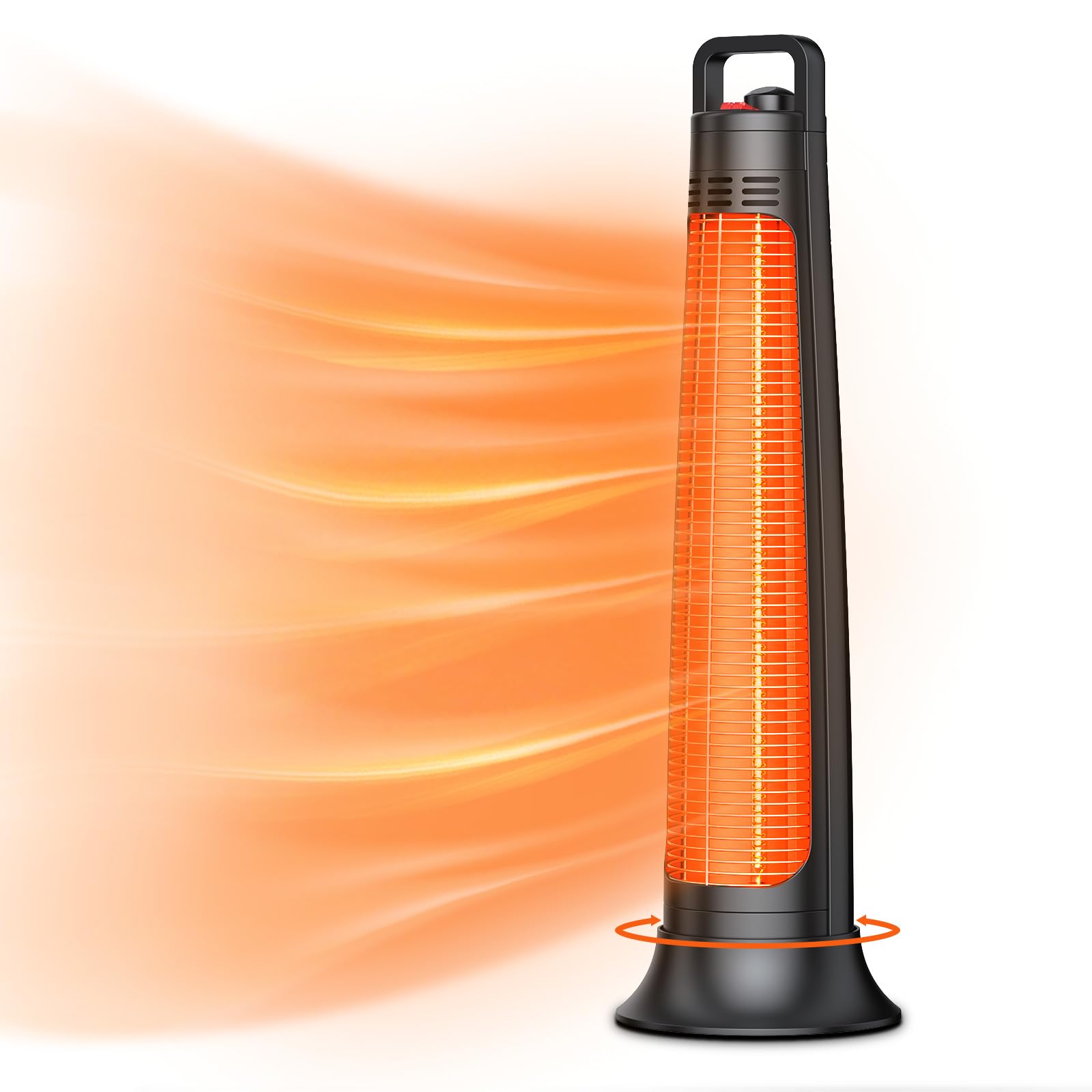 Outdoor Patio Heater, Electric Infrared Heater for Garage Backyard Indoor use, Portable Space Radiant Tower Heater with 60°Oscillating, Safety Lock, IP65 Waterproof, Black