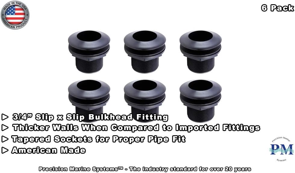 Bulkhead Fitting 3/4” Slip x Slip ABS 6/Pack Aquarium