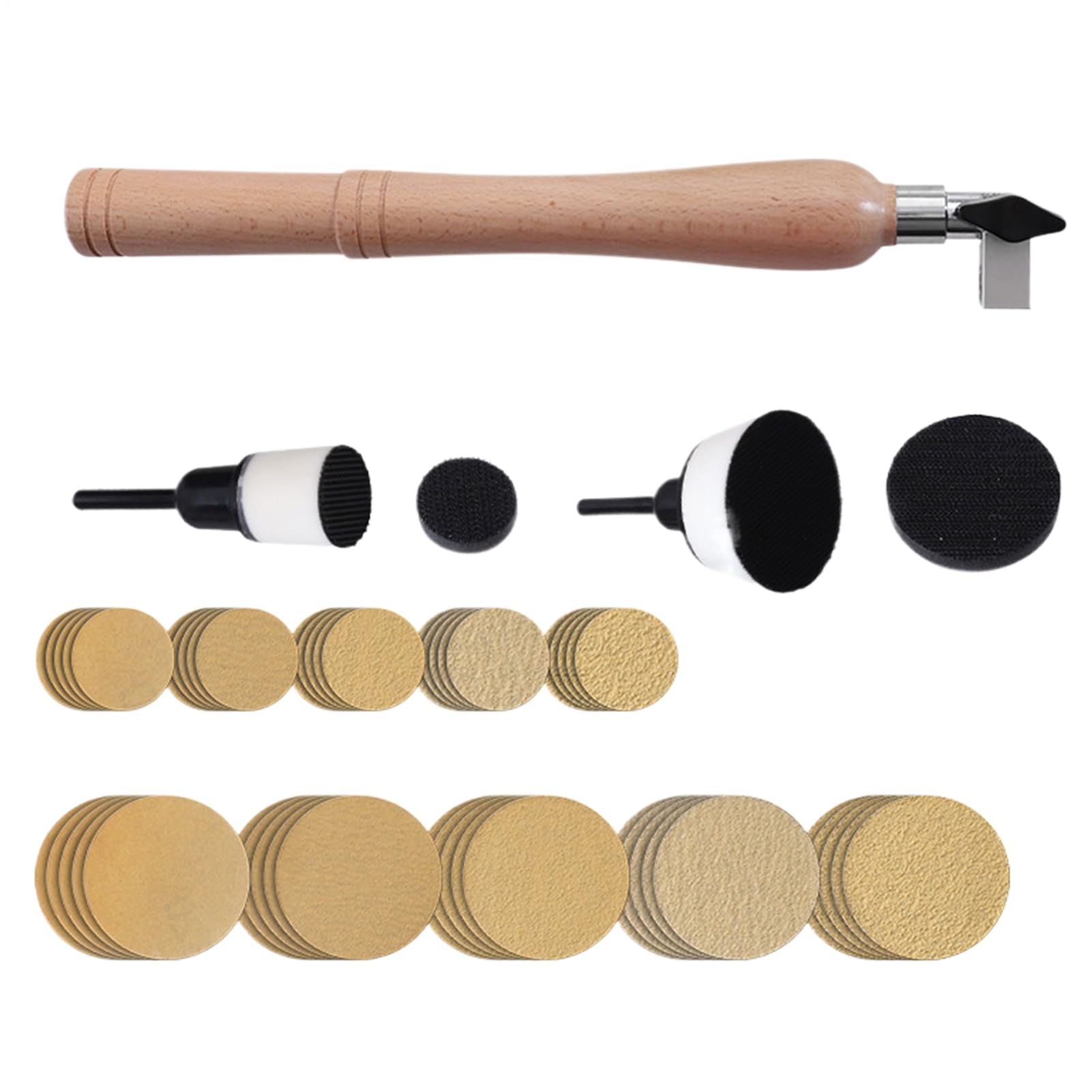 Sander Bowls – Wood Lathe Kit 55 Pieces | Adjustable Angle Polishing Tool – Manual Sanding Set – Double Head Bearing Wood Handle Discs