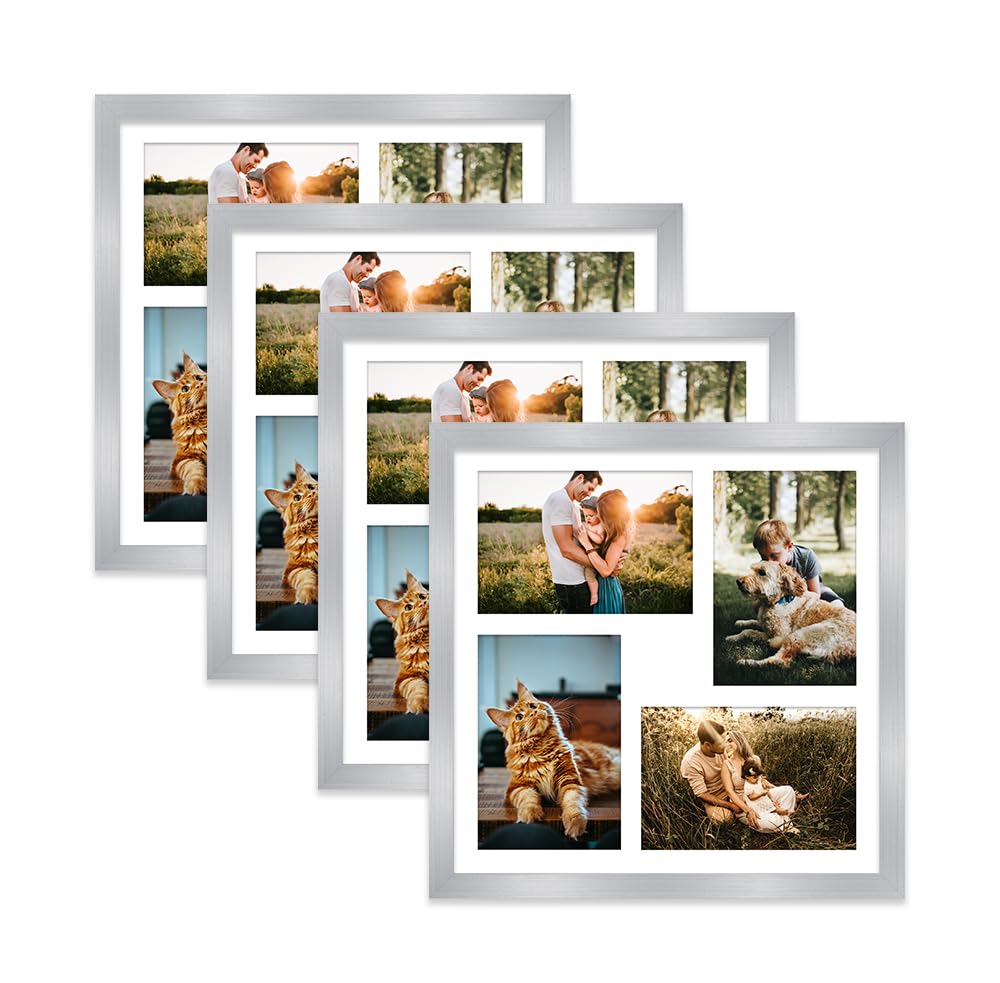 Light Grey Multi Photo Frame - Holds 4 x 6x4 Pictures, Family Collage Picture Frame for Wall Display, 12x12 Frame size, Set of 4
