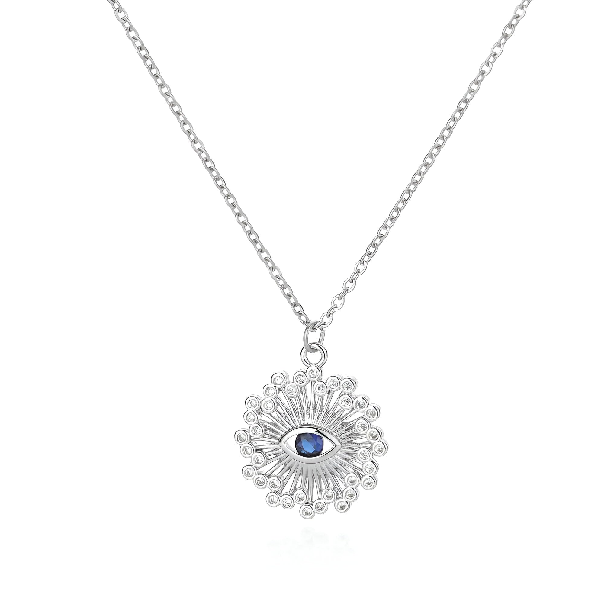 QHQQXN Accesorios para niñas Collar contra el Mal de Ojo para Mujeres y niñas, Collar Turco de Plata de Ley 925 con diseño de Mal de Ojo, Collar Bohemio con Forma de corazón, Collar contra el Mal de