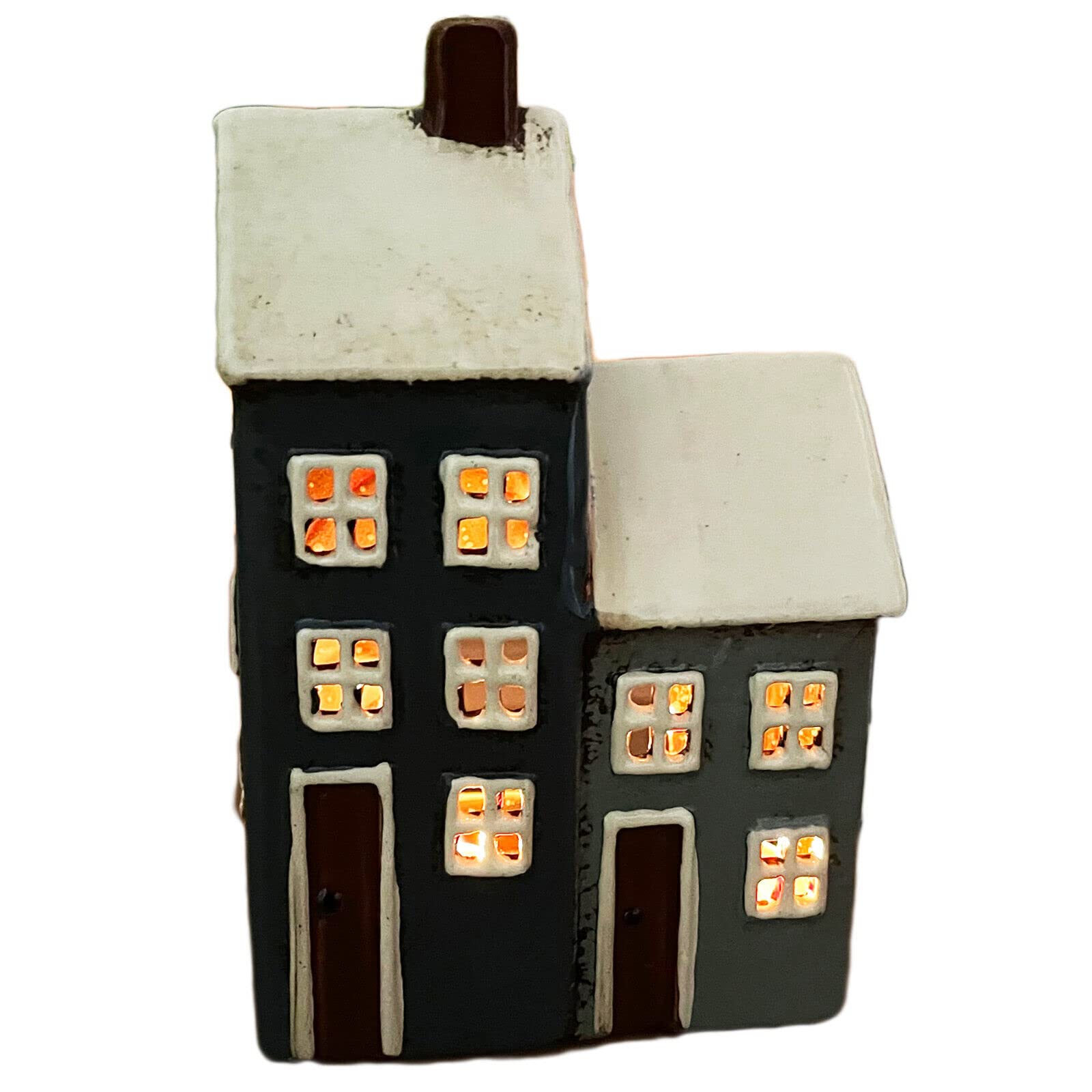 Darthome Multicolor 2 Blue Houses Tealight Holder Ceramic Distressed Navy Home Row Candle Lanterns