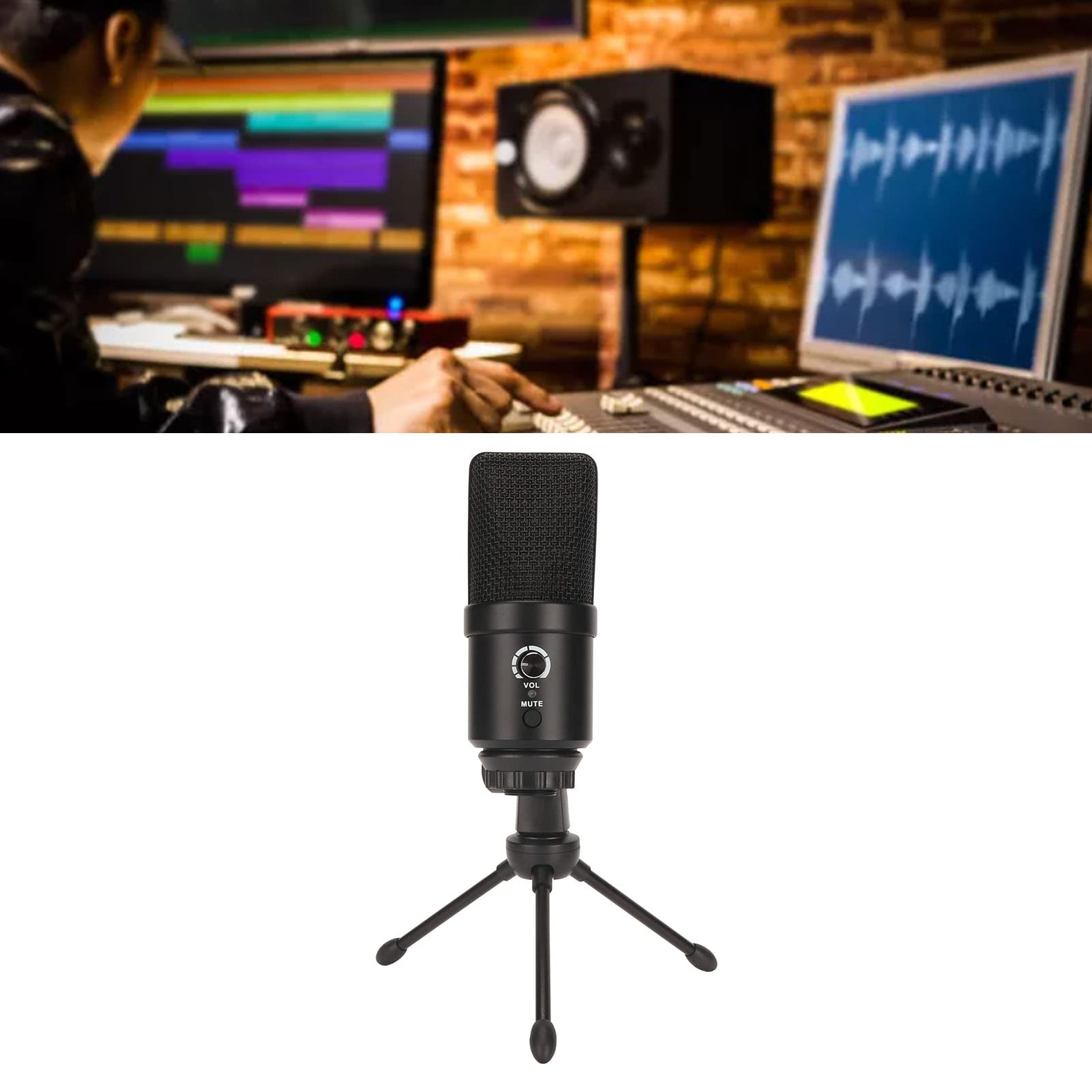 Studio - Wysokiej jakości mikrof USB z oświetleniem RGB, redukcja szumów i regulacja głośności do przesyłania strumieniowego i nagrywania