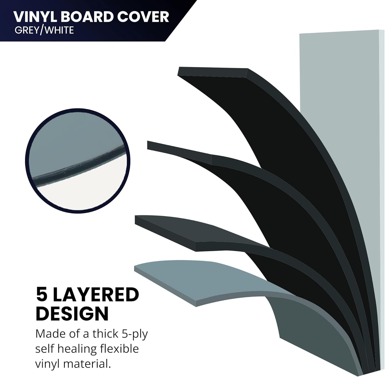 Pacific Arc Vinyl Board Cover. Self Healing and Stain Resistant Gray/White Sheet, 18 inches by 24 inches