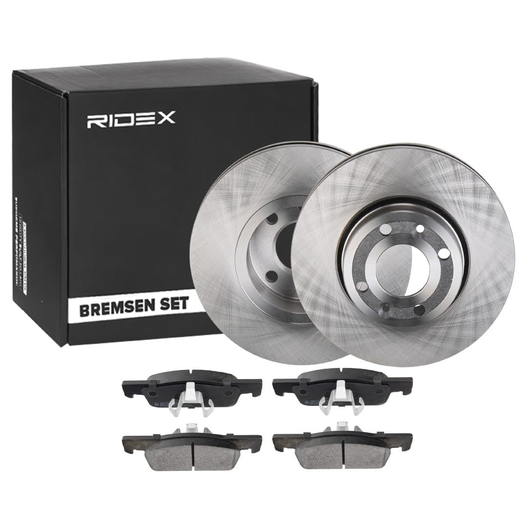 RIDEX 3405B1370 Juego para eje Kit de discos de freno y pastillas Delantero con clip de émbolo Compatible con RENAULT Clio IV Grandtour KH