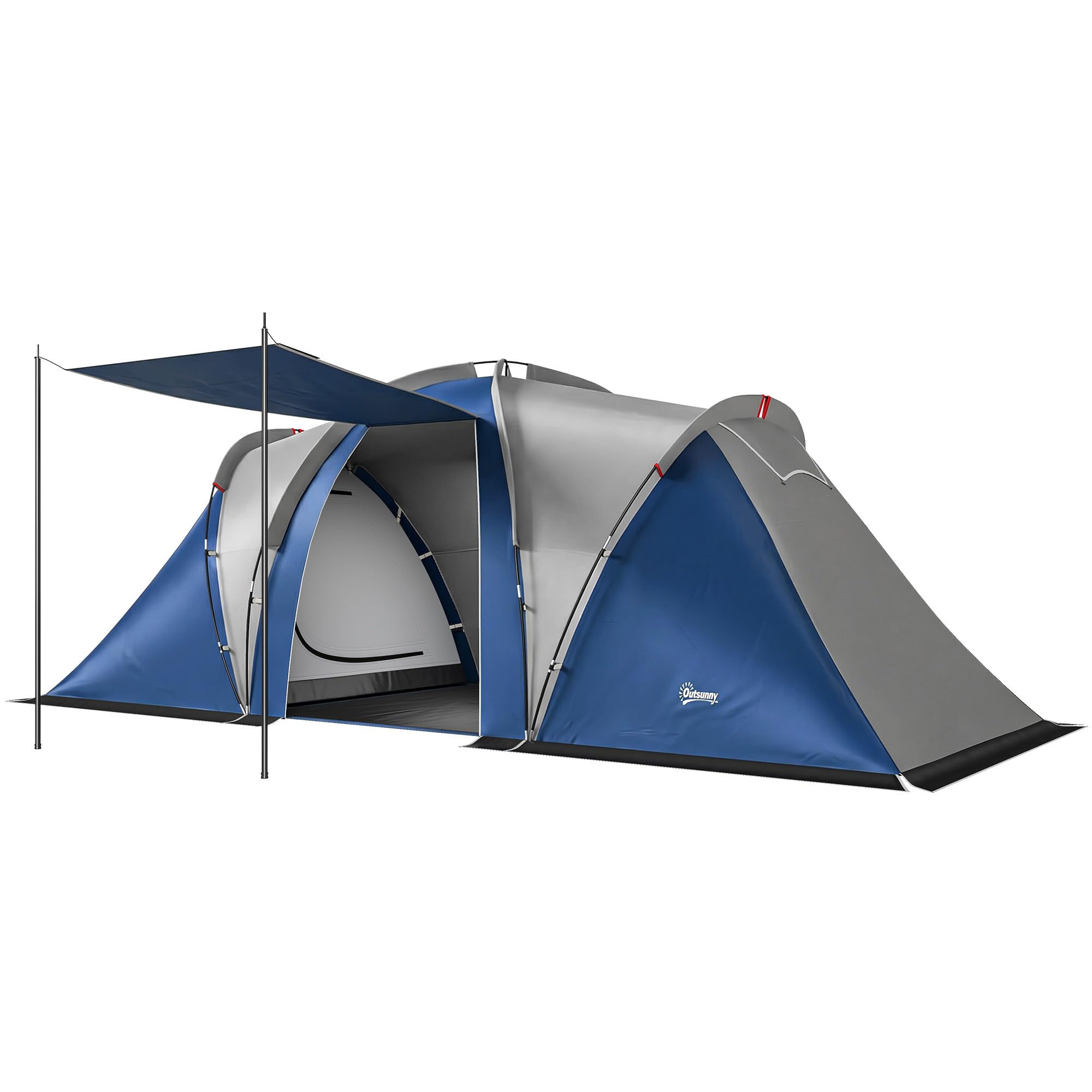 Outsunny - Tienda de campaña con doble capa, túnel familiar para 4-5 personas, grande, con 2 dormitorios y salón para 12 personas, 3000 mm, impermeable, refugio solar con toldo, azul