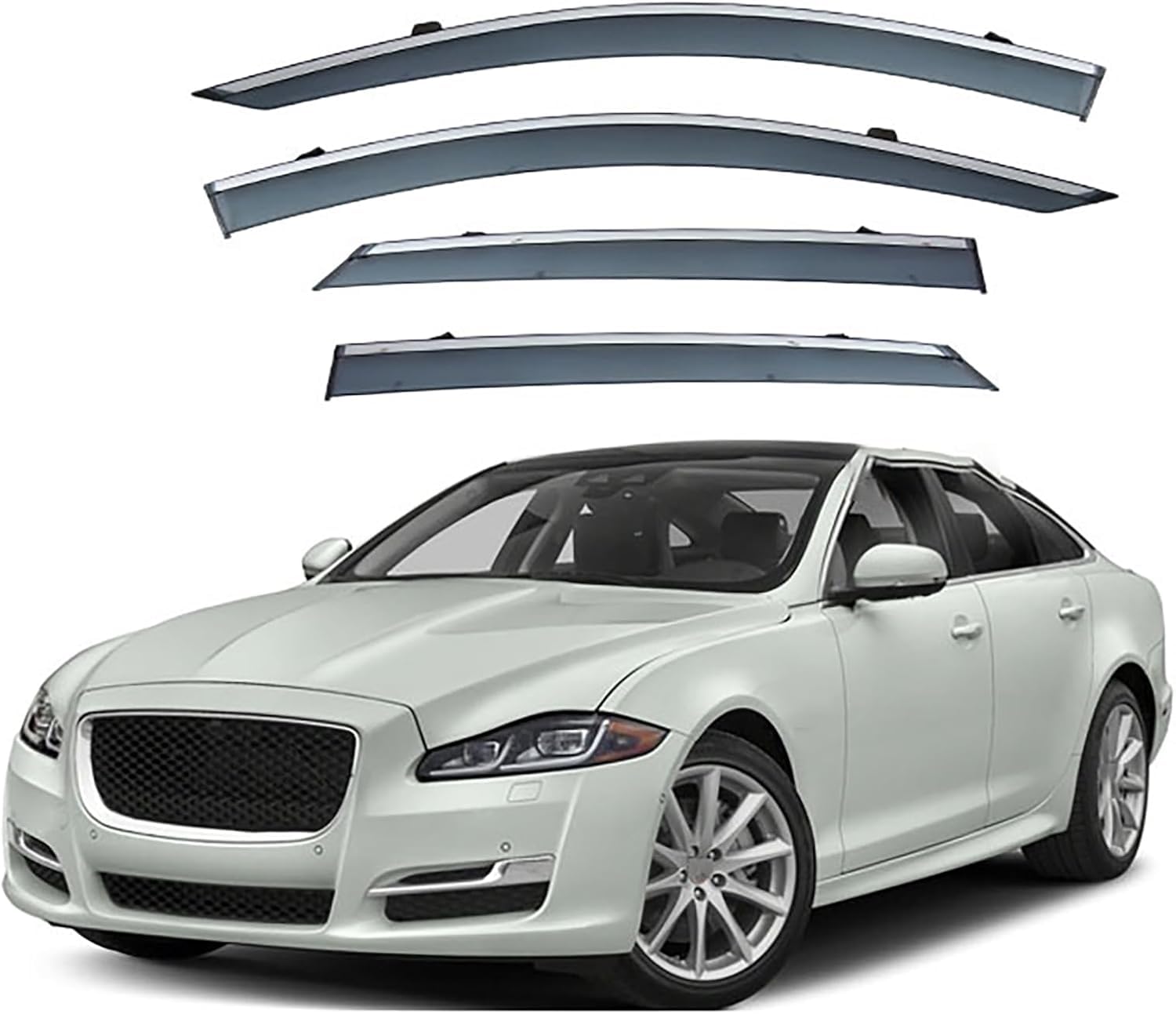 FengXH Window Deflectors for Jaguar XJL MK5-X351 2011-2019 - 4pc Smoke Tint, Waterproof, Noise Reducing.