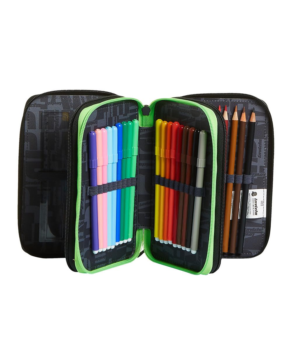 Seven Trousse à Crayons - Trousse à Stylos, Boîte à Papeterie, Trousse Remplie de Stylos, Marqueurs et Autres, pour les Fournitures Scolaires, pour Filles et Garçons, 3 Compartiments, Xxl Kupang