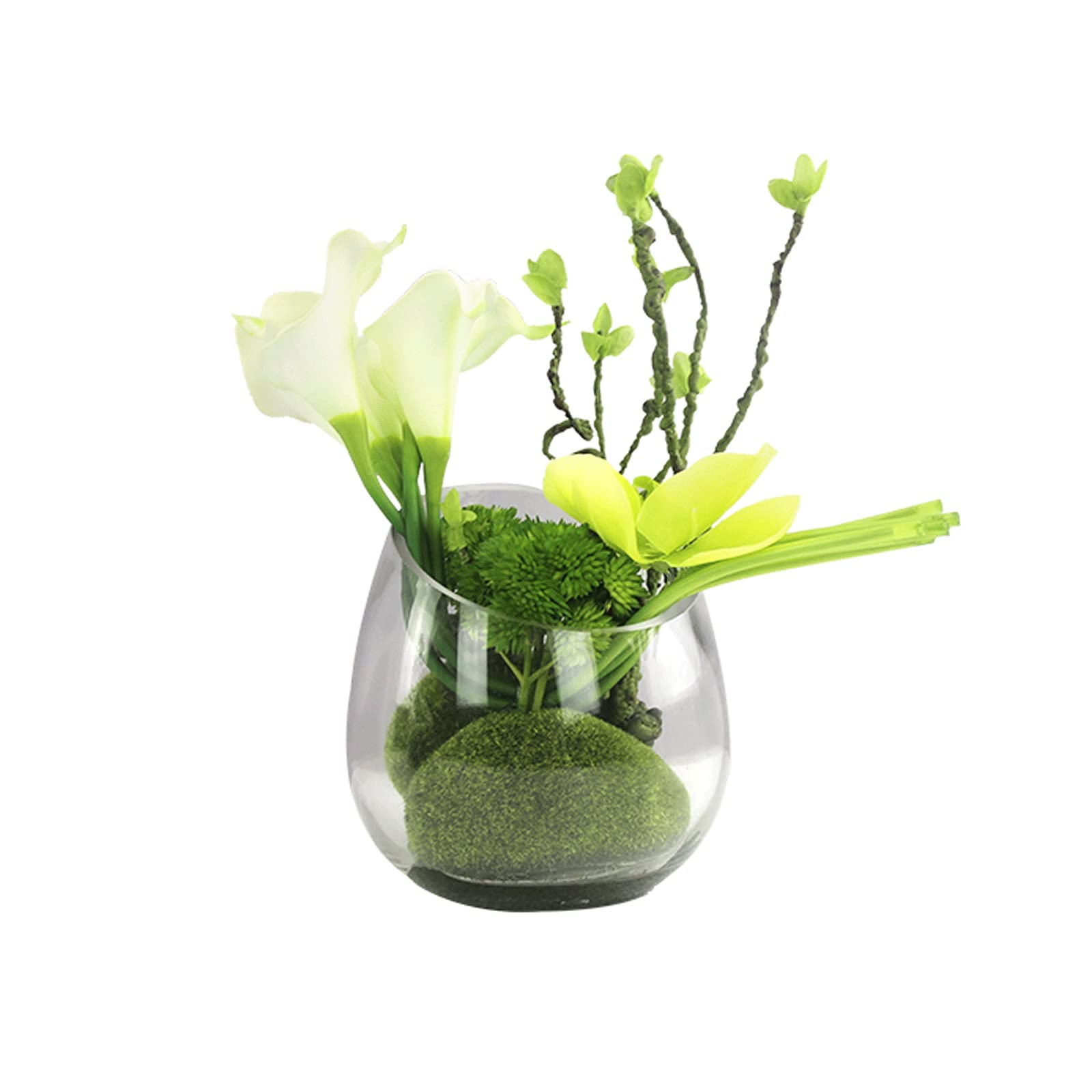 Aioneer Artificial Flowers Artificial Calla Lily Potted Plant, Fake Bonsai Potted Flower Arrangements With Glass Vase For Office, Bedroom, Table Centerpieces (D A)-D-A