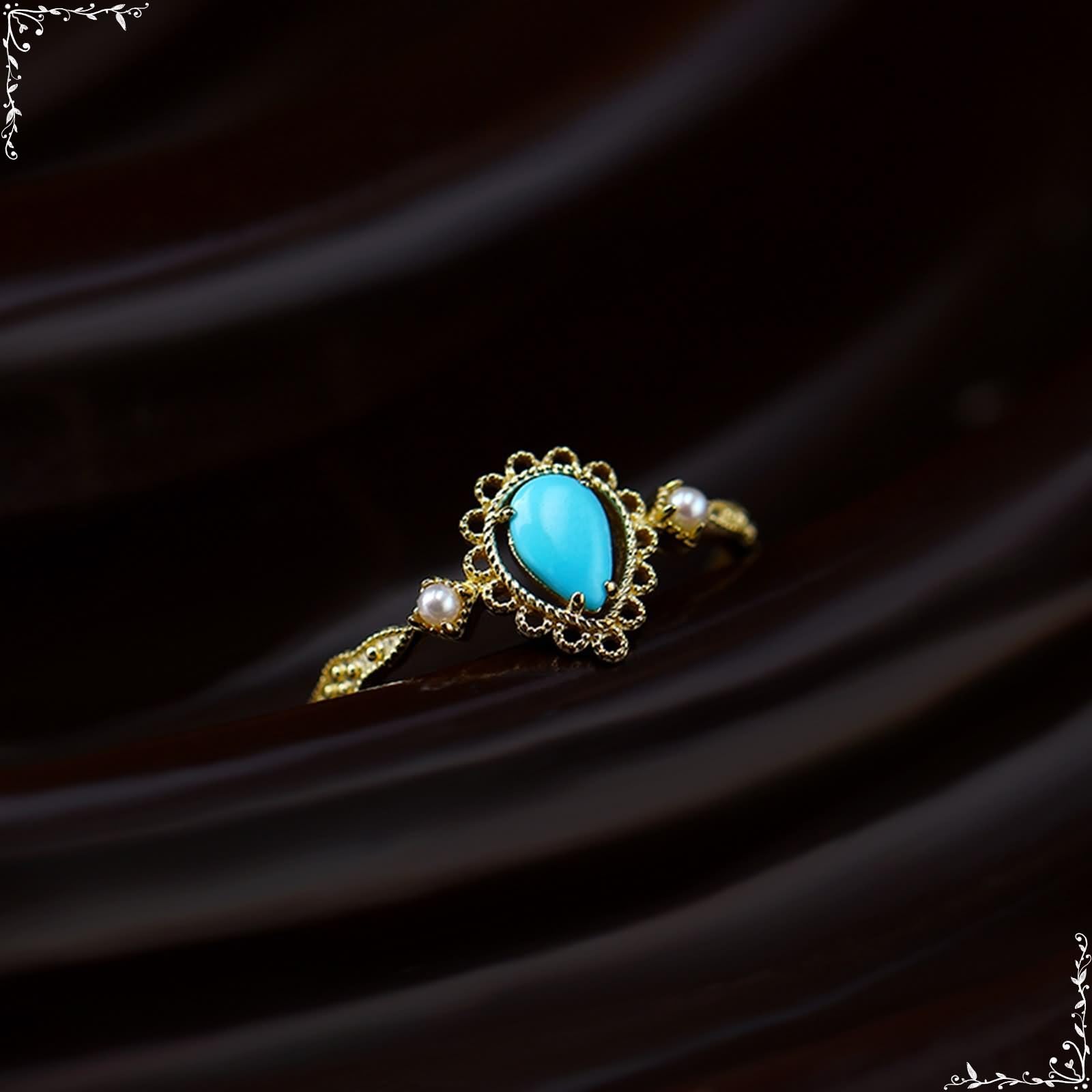 Anello da donna, stile vintage, con perla, motivo cavo, oro