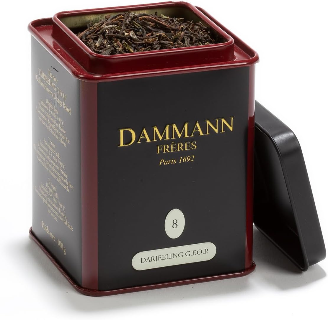 Dammann Freres Loose Leaf, India Darjeeling Premium Gourmet Black French Tea, Peach, Almond Flavors, 3.52 Ounce Tin