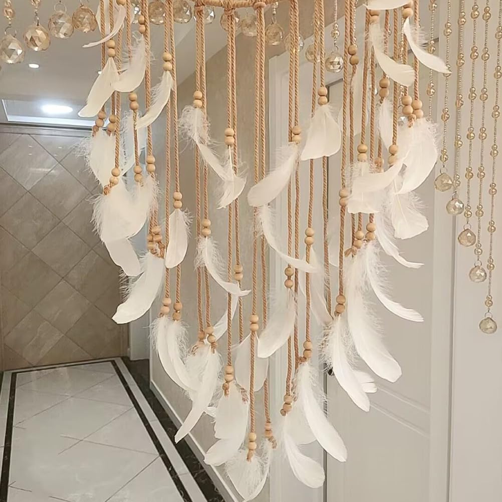 Atrapasueños Blanco Hecho a Mano con Plumas, Adornos para Colgar