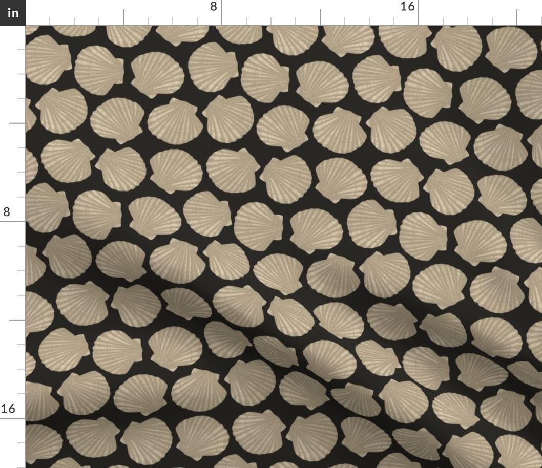 Spoonflower Fabric - Beige Shells Ocean Beach Summer Coastal Shore Beachy Nautical Maritime Printed on Petal Cotton Fabric Fat Quarter - Sewing Quilting Apparel Crafts Decor