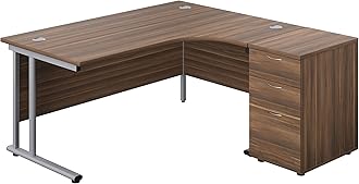 Office Hippo Heavy Duty Right Corner Radial Desk With 3 Drawer High Storage, Home Office, Filing, PC Desk - 5 Yr Wty, MFC - Dark Walnut, Silver Frame, 160cm x 160.4cmThe Forest Stewardship Council