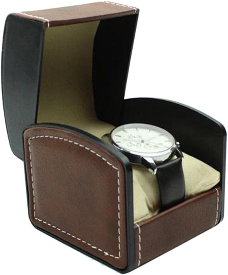 LANSCOERY Watch Box Single Slot PU Leather Wristwatch Display Case Bracelet Jewelry Holder Storage Organizer with Cushion for Men Women (Brown)