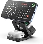 KU XIU X55 Charging Station, Foldable 3 in 1 Wireless Charger Compatible with iPhone 16/15/14/13/12/Pro/Pro Max/Mini/Plus, 5W Fast Charger for Apple Watch9/8/7/6/5/4/3/2/SE, for Airpods