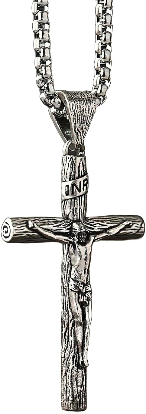 BGCOPPER 925 Sterling Silver Crucifix Necklace Pendant for Men, Jesus Cross Necklace for Women