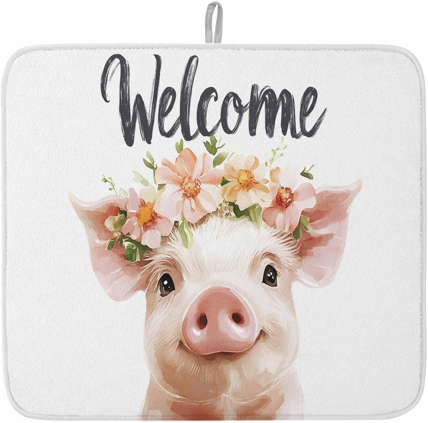 Dish Drying Mat Set of 2 Spring Microfiber Absorbent Reusable Washable Dish Drying Rack Mat Cute Pig Coffee Mat for Coffee Maker Bar Kitchen Countertops 16x18inch