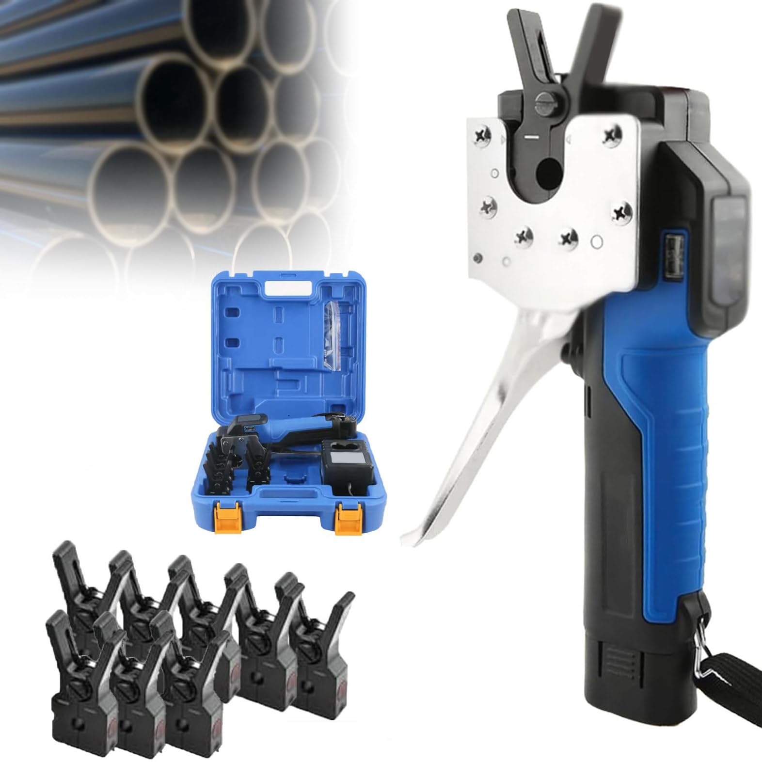 Kit di strumenti per svasare tubi portatili con custodia in plastica, morsetti di diverse dimensioni per rame morbido e ottone, batteria a ricarica rapida