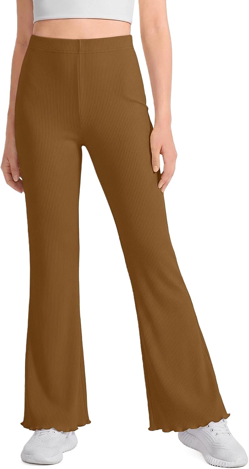 Girls Flare Leggings Kids Bell Bottom Yoga Dance Pants High Waisted Athletic Tight Ribbed School Pants