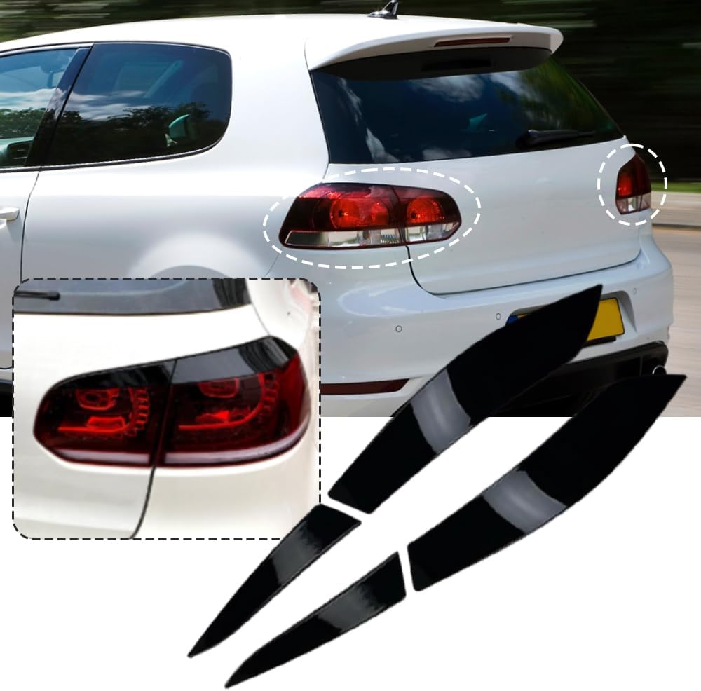 MACHSWON 2 Pcs Rear Taillight Tail Lamp Eye Brow Eyelid Cover Trim Exterior Decal Sticker, Rear Tail Light Eyebrow Cover Trim, Compatible with Volkswagen Golf 6 MK6 GTI R 2009-2012 (Gloss Black)