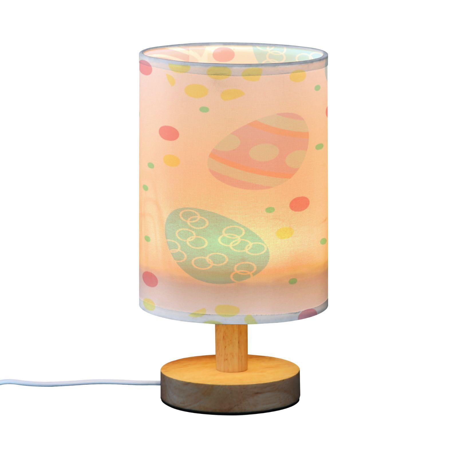 SDMKA Easter Pattern Colorful Bedside Table Lamp for Bedroom, Minimalist Nightstand Lamp with Round Fabric Shade for Living Room, Office, No Bulb Required