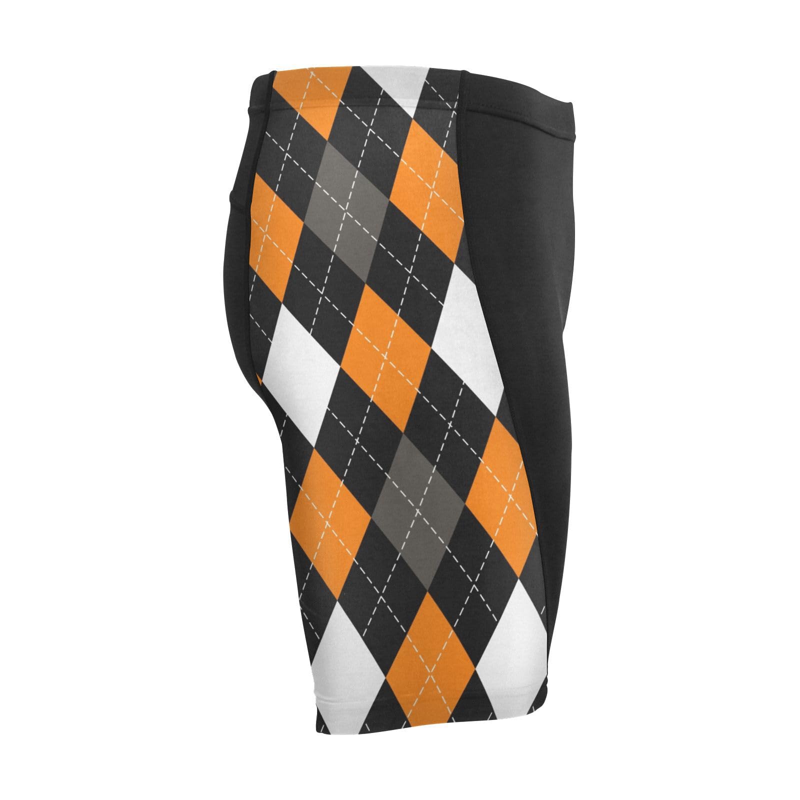 Compressed Shorts, Men's Polyester Running Shorts, Exercise and Sports Argyle Plaid Orange Halloween