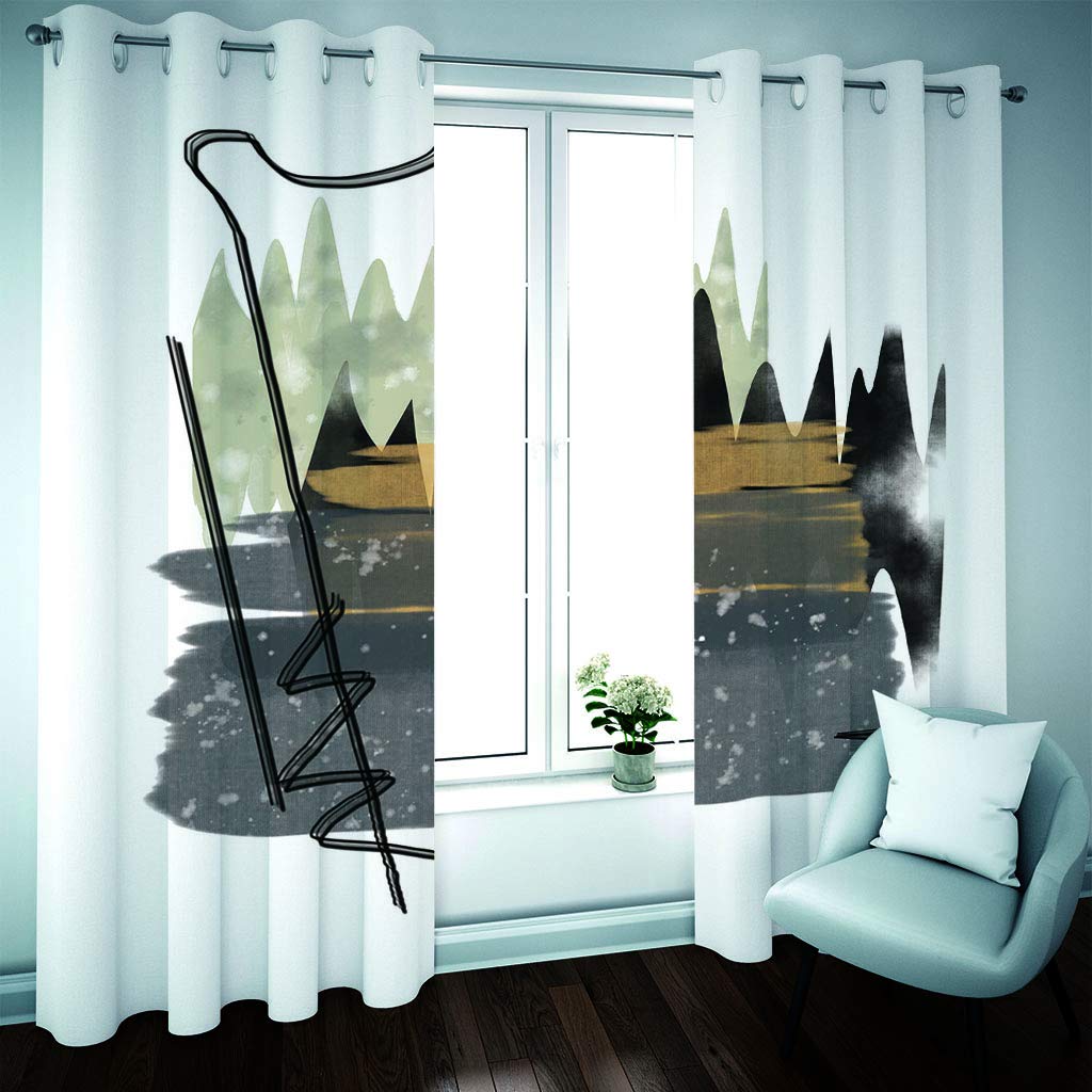 Cortinas Niño Niña Habitacion Opacas Con Ojales 2 Piezas 3D Paisaje Abstracto Verde Grisáceo Claro Patrón 264X214Cm（An X Al）Cortinas Termicas Aislantes Frio Y Calor Salón Dormitorio Ventana Decorac